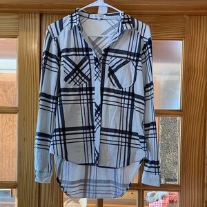 Women's Eden & Olivia Black White Allover Plaid Button Down Flannel Shirt Top S